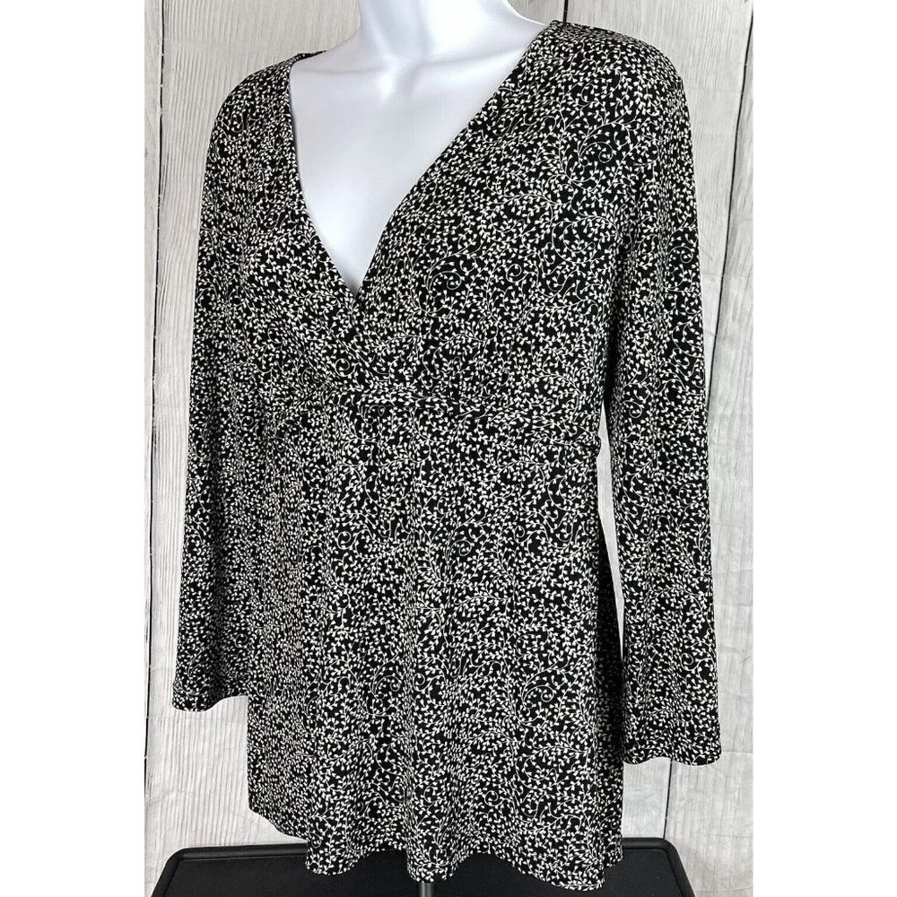Oh Baby! Motherhood Maternity M Long Slv Empire Waist Surplice Top Black Stretch - Picture 6 of 9